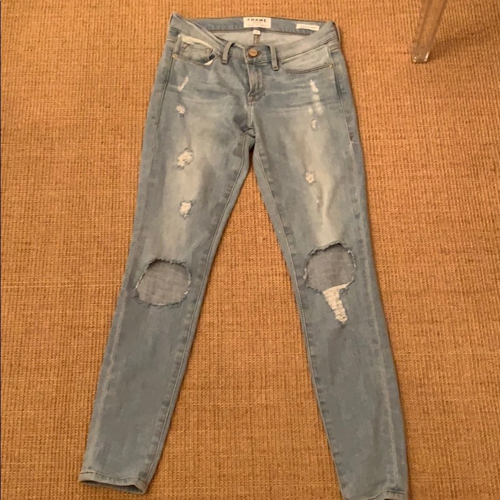 Frame skinny light blue ripped jeans